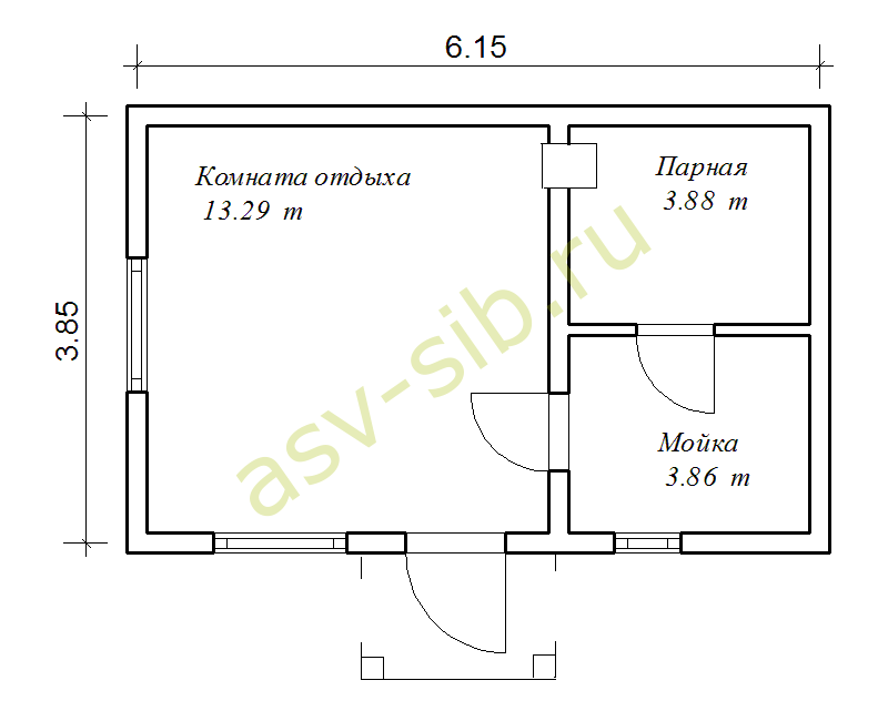 Планировка баньки из бруса по проекту Д-21a.