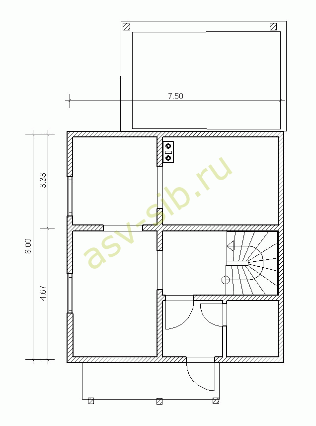 План первого этажа дома из бруса в Иркутске.