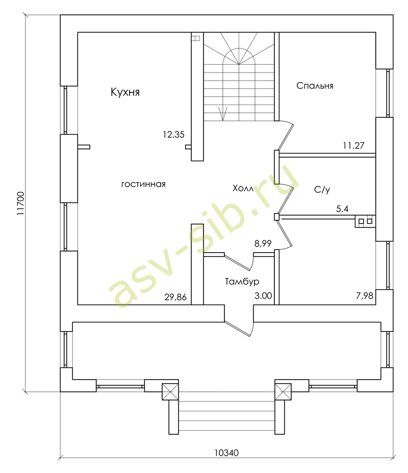 План первого этажа классического двухэтажного дома, проект П-156a