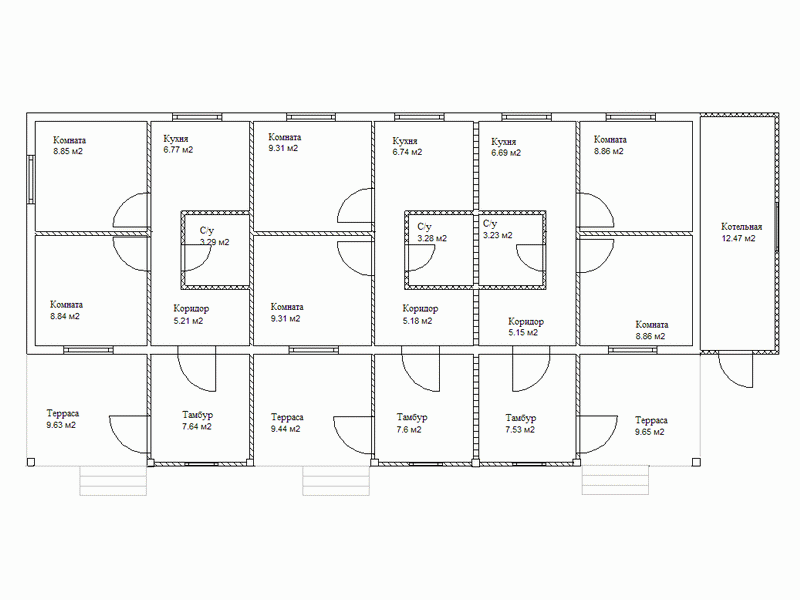 План гостевого дома на три семьи, проект Б-163а