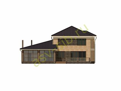 Дом из кирпича с зоной барбекю по проекту К-240, задний фасад